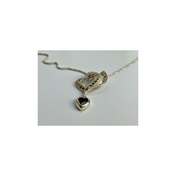 925 Sterling Silver Almandine & Marcasites Chain with Pendant