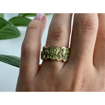 925 Sterling Silver Gold Plated Peridot Ring Size 6.5
