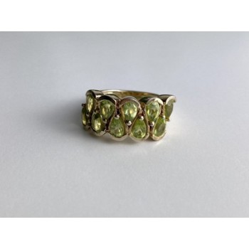 925 Sterling Silver Gold Plated Peridot Ring Size 6.5