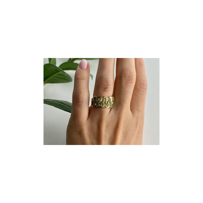 925 Sterling Silver Gold Plated Peridot Ring Size 6.5