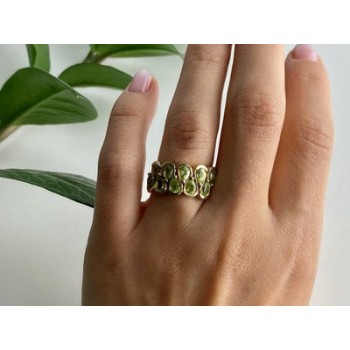 925 Sterling Silver Gold Plated Peridot Ring Size 6.5