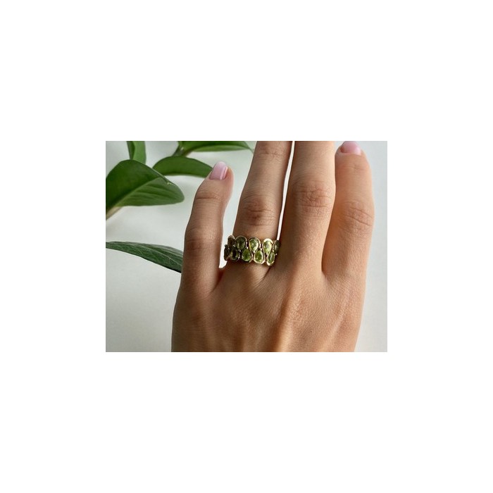 925 Sterling Silver Gold Plated Peridot Ring Size 6.5