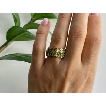 925 Sterling Silver Gold Plated Peridot Ring Size 6.5