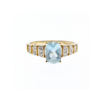 10K YELLOW GOLD AQUAMARINE & DIAMONDS RING SIZE 7