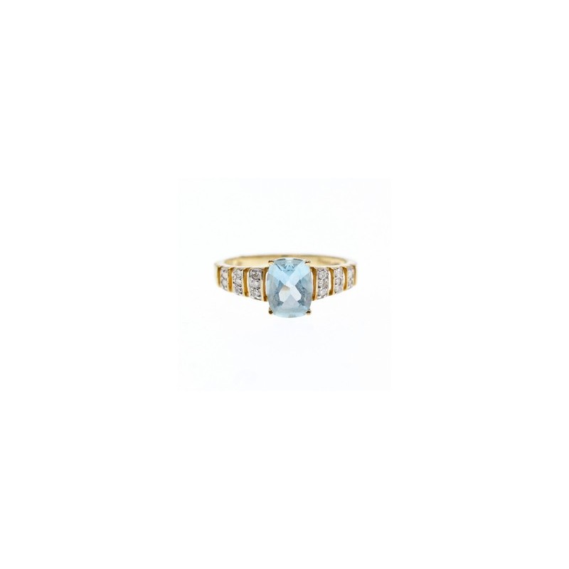 10K YELLOW GOLD AQUAMARINE & DIAMONDS RING SIZE 7