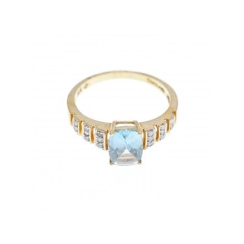 10K YELLOW GOLD AQUAMARINE & DIAMONDS RING SIZE 7
