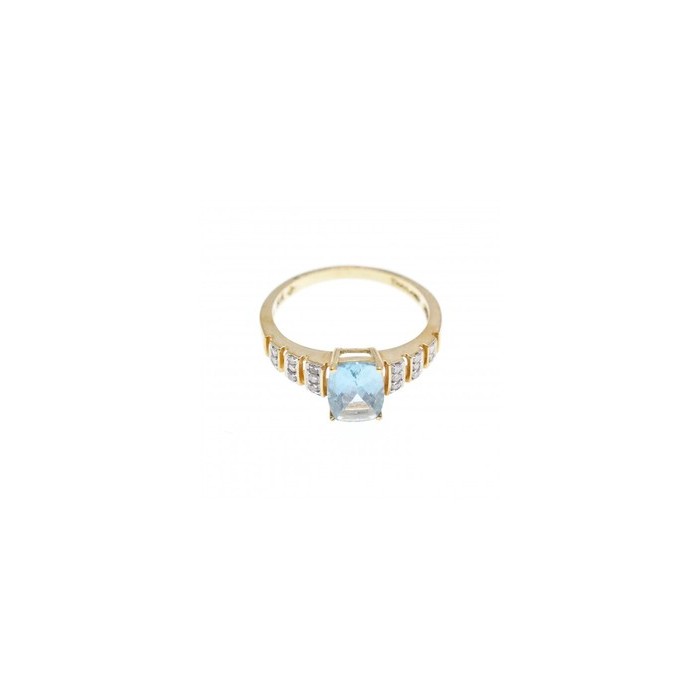 10K YELLOW GOLD AQUAMARINE & DIAMONDS RING SIZE 7