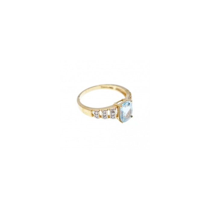 10K YELLOW GOLD AQUAMARINE & DIAMONDS RING SIZE 7