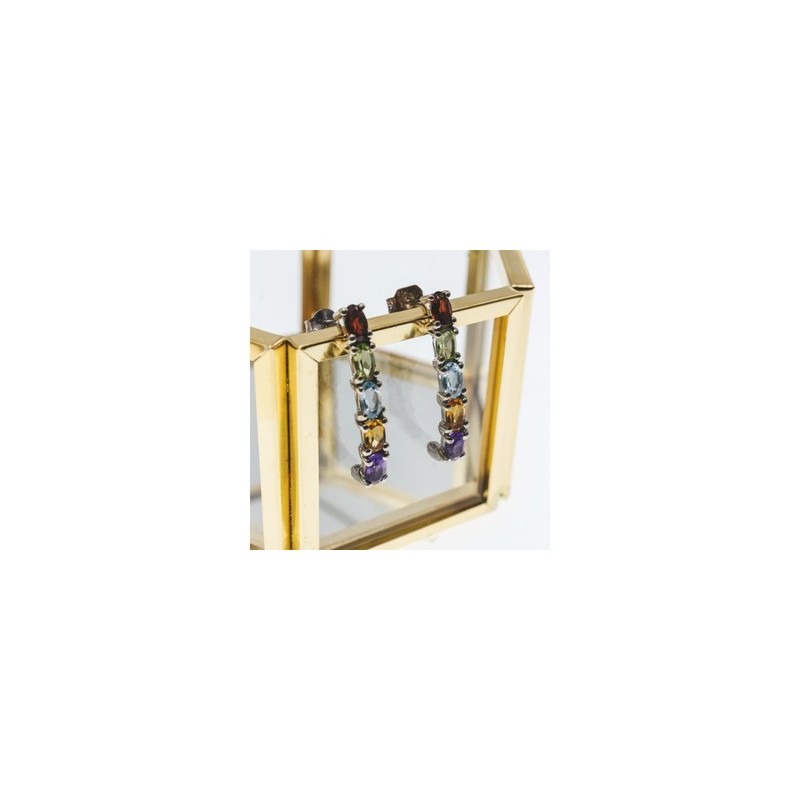 925 Sterling Silver Multi Gemstones Earrings