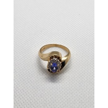 14K YELLOW GOLD TANZANITE & DIAMONDS RING  SIZE 5