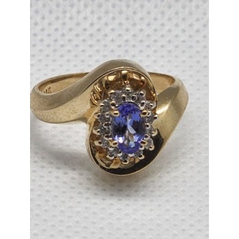 14K YELLOW GOLD TANZANITE & DIAMONDS RING  SIZE 5