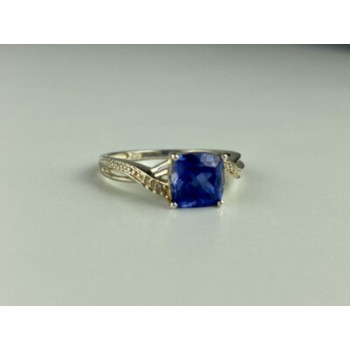 925 STERLING SILVER IOLITE & CZ RING SIZE 6.75