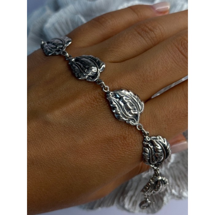 Vintage 925 Sterling Silver Danecraft Leaves Bracelet Length 7