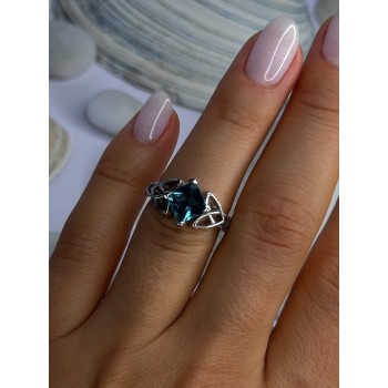 925 Sterling Silver Aquamarine Ring Size 6
