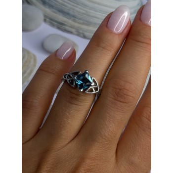 925 Sterling Silver Aquamarine Ring Size 6