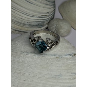 925 Sterling Silver Aquamarine Ring Size 6