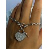 925 Sterling Silver Heart & Key CZ Bracelet Length 7.5