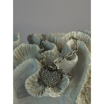 925 Sterling Silver Heart & Key CZ Bracelet Length 7.5