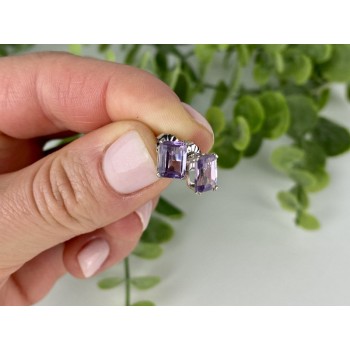 925 Sterling Silver Amethyst Stud Earrings