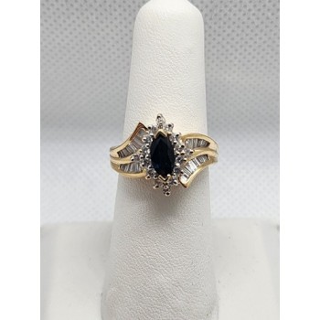 14K YELLOW GOLD SAPPHIRE & DIAMONDS RING  SIZE 5.5