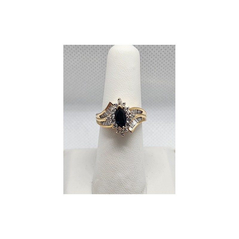 14K YELLOW GOLD SAPPHIRE & DIAMONDS RING  SIZE 5.5
