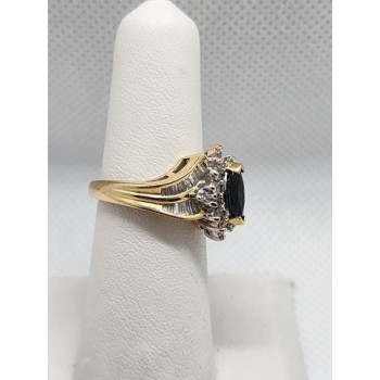 14K YELLOW GOLD SAPPHIRE & DIAMONDS RING  SIZE 5.5
