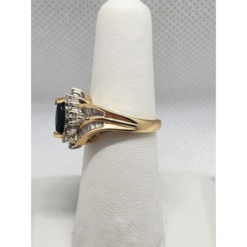 14K YELLOW GOLD SAPPHIRE & DIAMONDS RING  SIZE 5.5