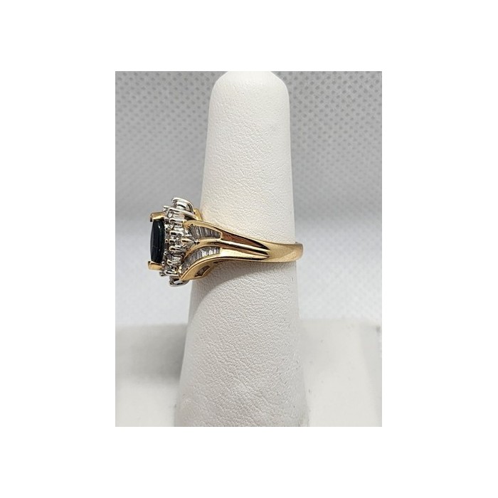 14K YELLOW GOLD SAPPHIRE & DIAMONDS RING  SIZE 5.5