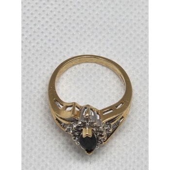 14K YELLOW GOLD SAPPHIRE & DIAMONDS RING  SIZE 5.5