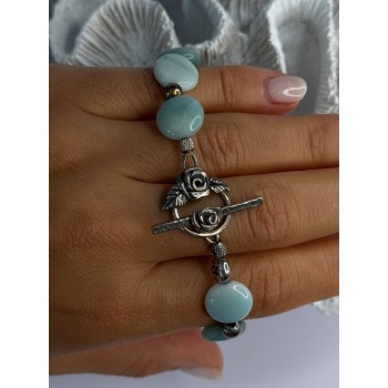 Beautiful 925 Sterling Silver Amazonite Stones Bracelet Length 7.5