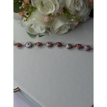 Ati 925 Sterling Silver Pink Evil Eye Bracelet Length 7 Inch