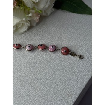 Ati 925 Sterling Silver Pink Evil Eye Bracelet Length 7 Inch