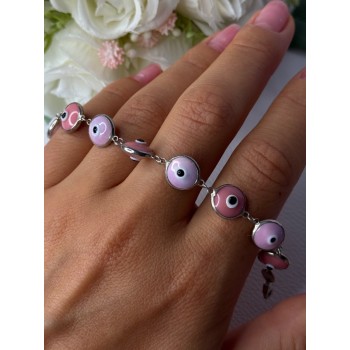 Ati 925 Sterling Silver Pink Evil Eye Bracelet Length 7 Inch