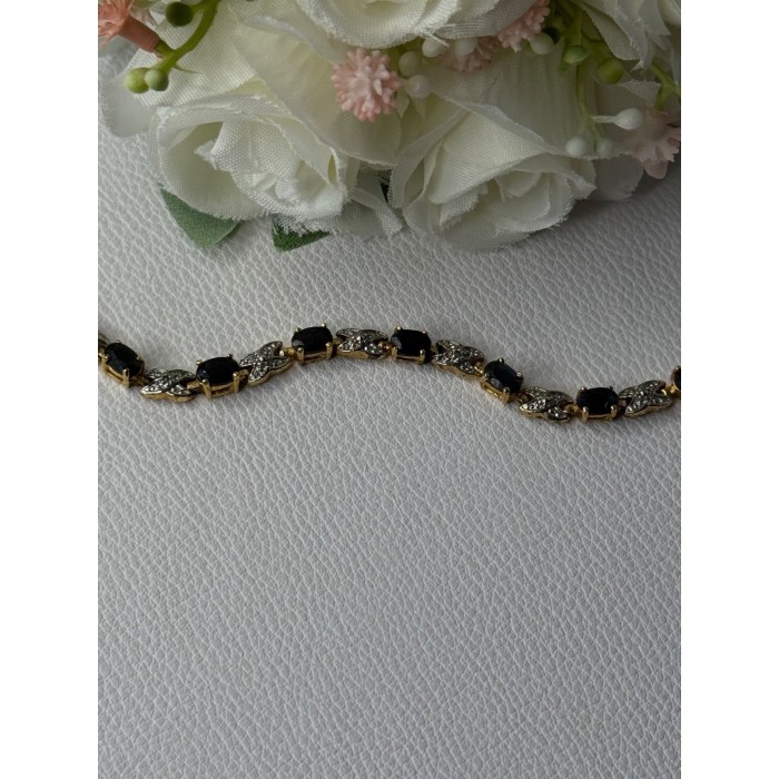 925 Sterling Silver Gold Plated Sapphire Bracelet Length 7.5 Inch