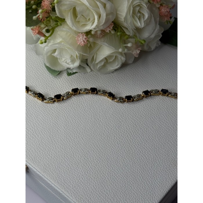 925 Sterling Silver Gold Plated Sapphire Bracelet Length 7.5 Inch