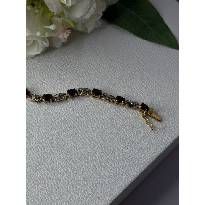 925 Sterling Silver Gold Plated Sapphire Bracelet Length 7.5 Inch