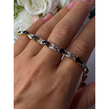 925 Sterling Silver Gold Plated Sapphire Bracelet Length 7.5 Inch
