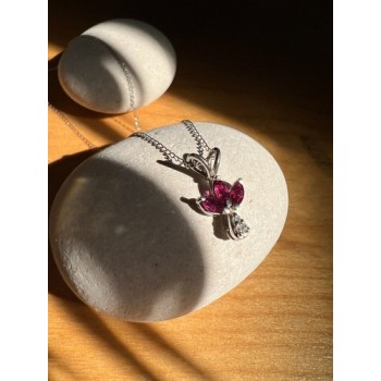 14K WHITE GOLD PENDANT NECKLACE RUBY & DIAMOND