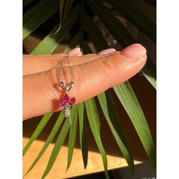 14K WHITE GOLD PENDANT NECKLACE RUBY & DIAMOND