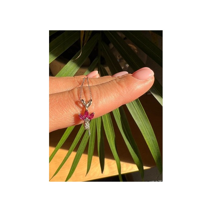 14K WHITE GOLD PENDANT NECKLACE RUBY & DIAMOND