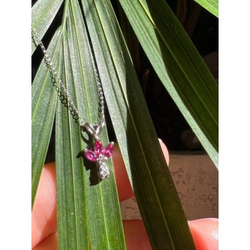 14K WHITE GOLD PENDANT NECKLACE RUBY & DIAMOND