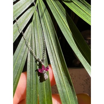 14K WHITE GOLD PENDANT NECKLACE RUBY & DIAMOND