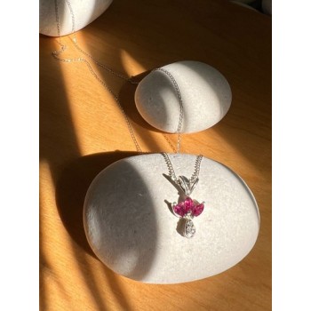 14K WHITE GOLD PENDANT NECKLACE RUBY & DIAMOND