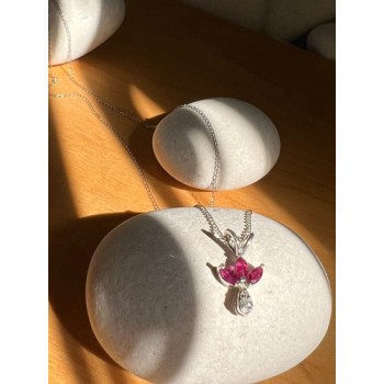 14K WHITE GOLD PENDANT NECKLACE RUBY & DIAMOND