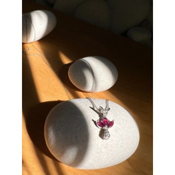 14K WHITE GOLD PENDANT NECKLACE RUBY & DIAMOND