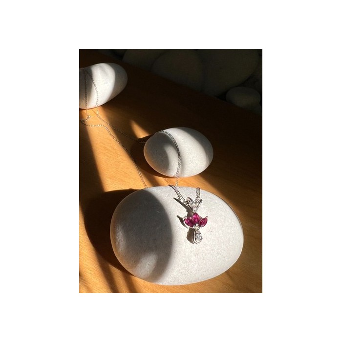 14K WHITE GOLD PENDANT NECKLACE RUBY & DIAMOND