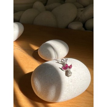 14K WHITE GOLD PENDANT NECKLACE RUBY & DIAMOND