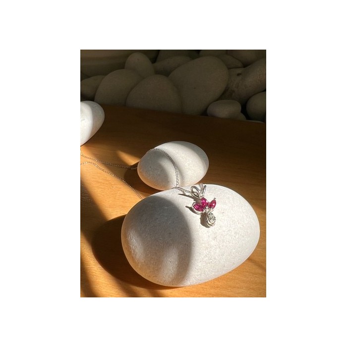 14K WHITE GOLD PENDANT NECKLACE RUBY & DIAMOND