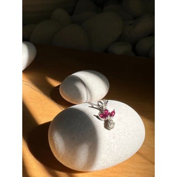 14K WHITE GOLD PENDANT NECKLACE RUBY & DIAMOND