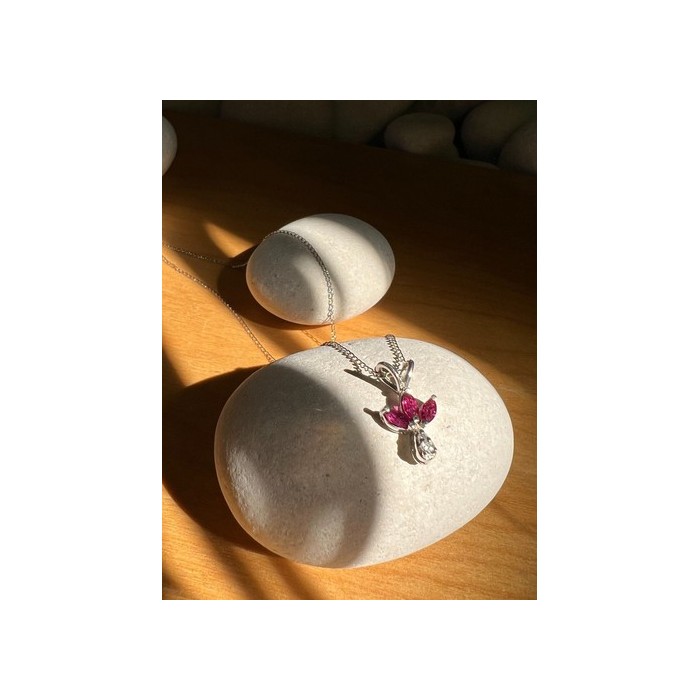 14K WHITE GOLD PENDANT NECKLACE RUBY & DIAMOND